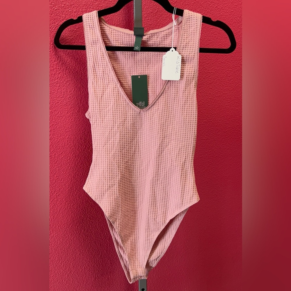 wild fable Light Pink Waffle-Knit V-Neck Bodysuit